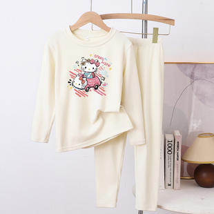 儿童保暖内衣套装秋冬女童凯蒂猫睡衣男童德绒秋衣秋裤加厚家居服