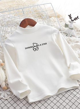 男女童装德绒打底衫内搭秋冬半高领儿童长袖T恤白色外穿上衣加厚