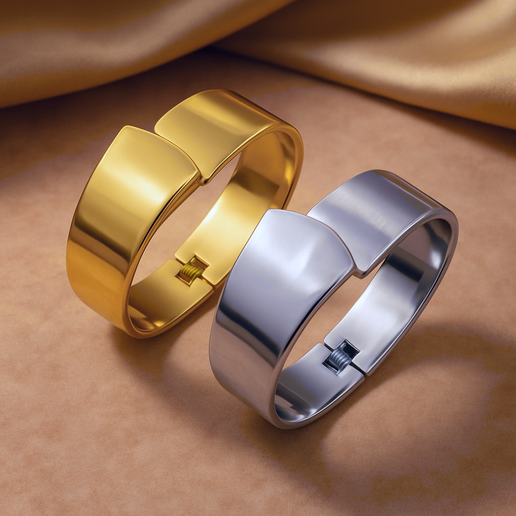 NVOXS夸张宽版交叉开口金色手镯女士不锈钢首饰适合女性日常佩戴