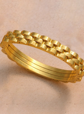 NVOXS金色时尚简约的不锈钢多层齿轮链条设计圆形手镯女防水手饰