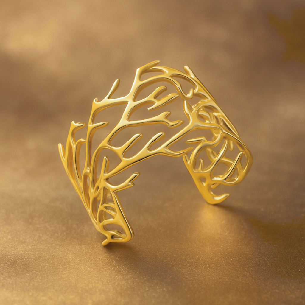 NVOXS个性金属镂空花朵珊瑚开口手镯手环首饰简约时尚不锈钢手镯