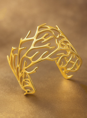 NVOXS个性金属镂空花朵珊瑚开口手镯手环首饰简约时尚不锈钢手镯