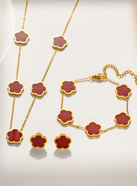 幸运贝母五花四叶草手链女不锈钢