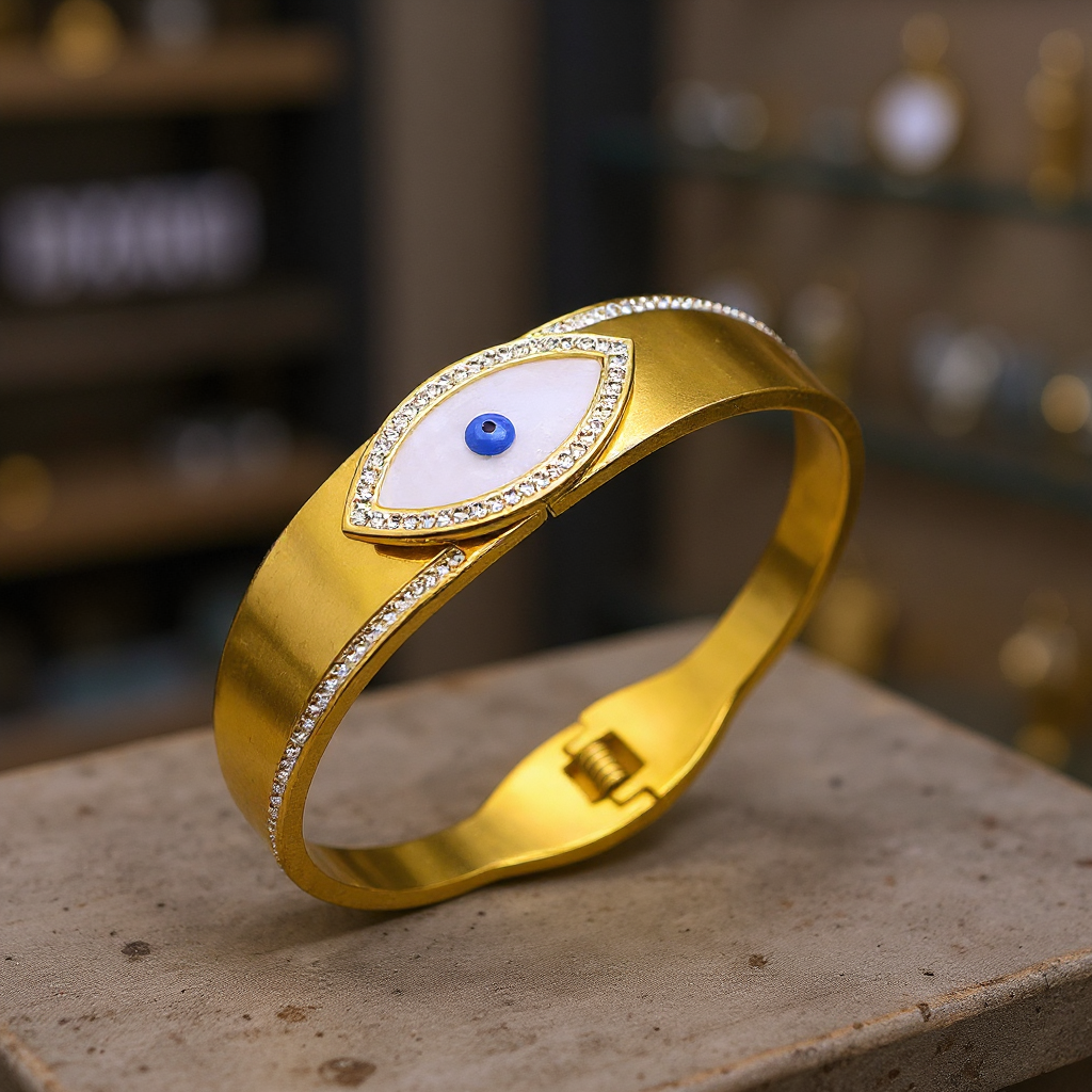 NVOXS跨境恶魔之眼镶钻手镯女通勤气质百搭钛钢眼睛手环卡扣手饰