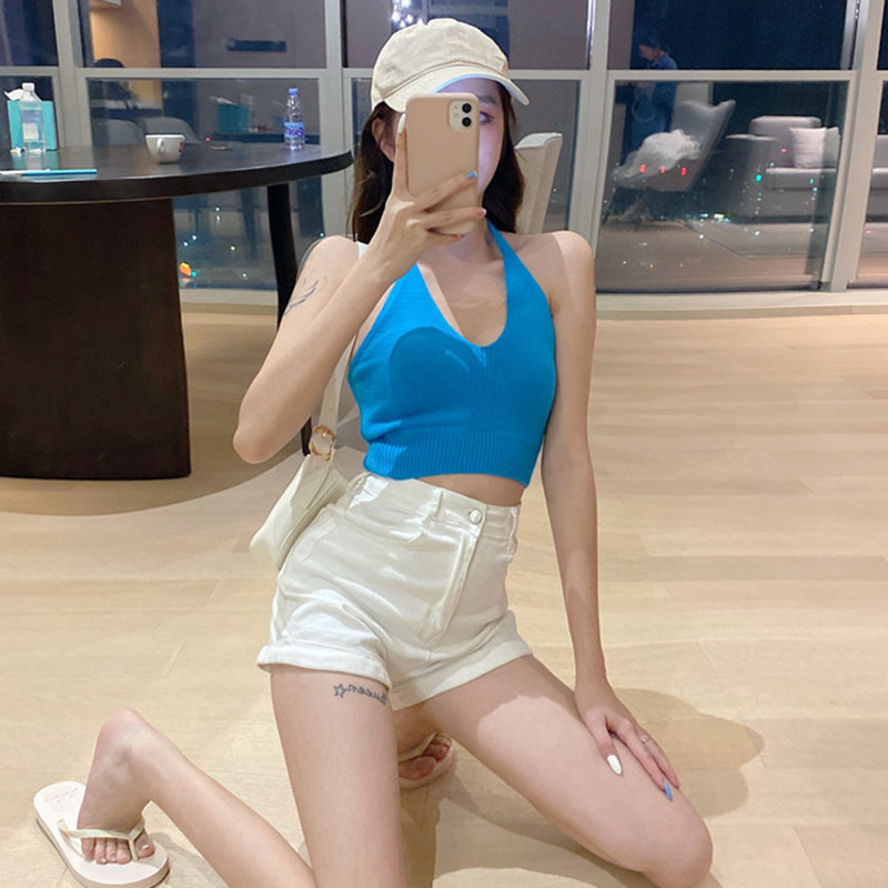 新品美背小吊带背心女夏外穿ins超F火潮露脐显瘦抹胸挂脖上衣性感