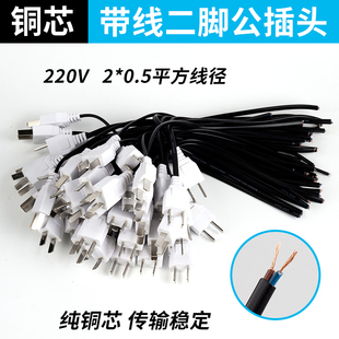两孔母插头带线AC220V公插头两脚电源头纯铜线一体监控弱电延长线