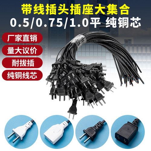 AC电源线两脚公头两孔母头纯铜线