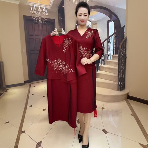纳米网格妈妈装婚礼连衣裙