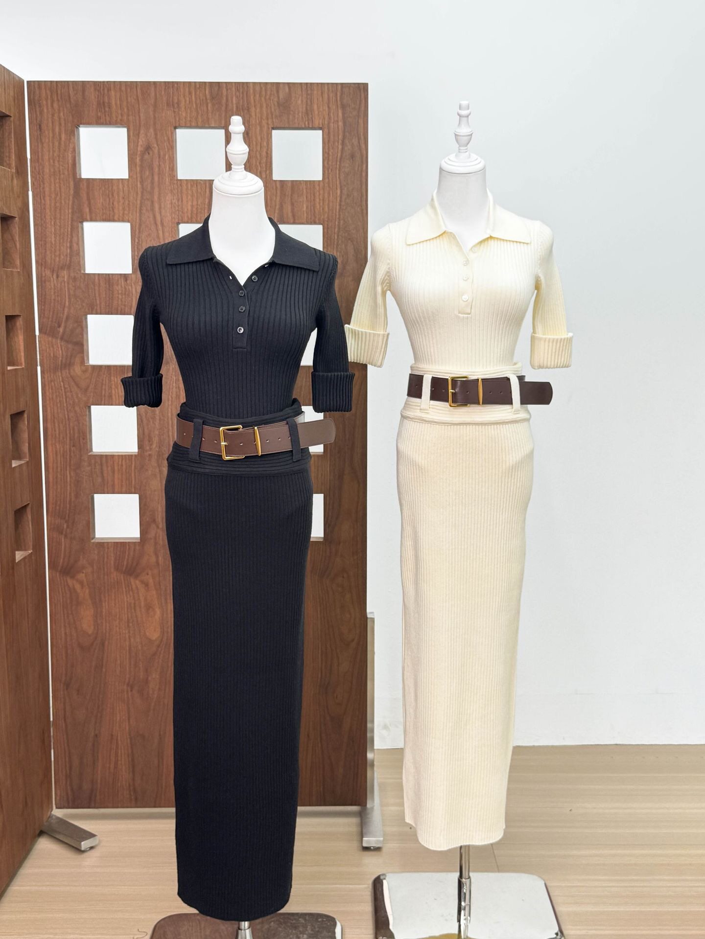 2026早春polo领针织衫中袖连体上衣配腰带修身长款半身裙两件套装