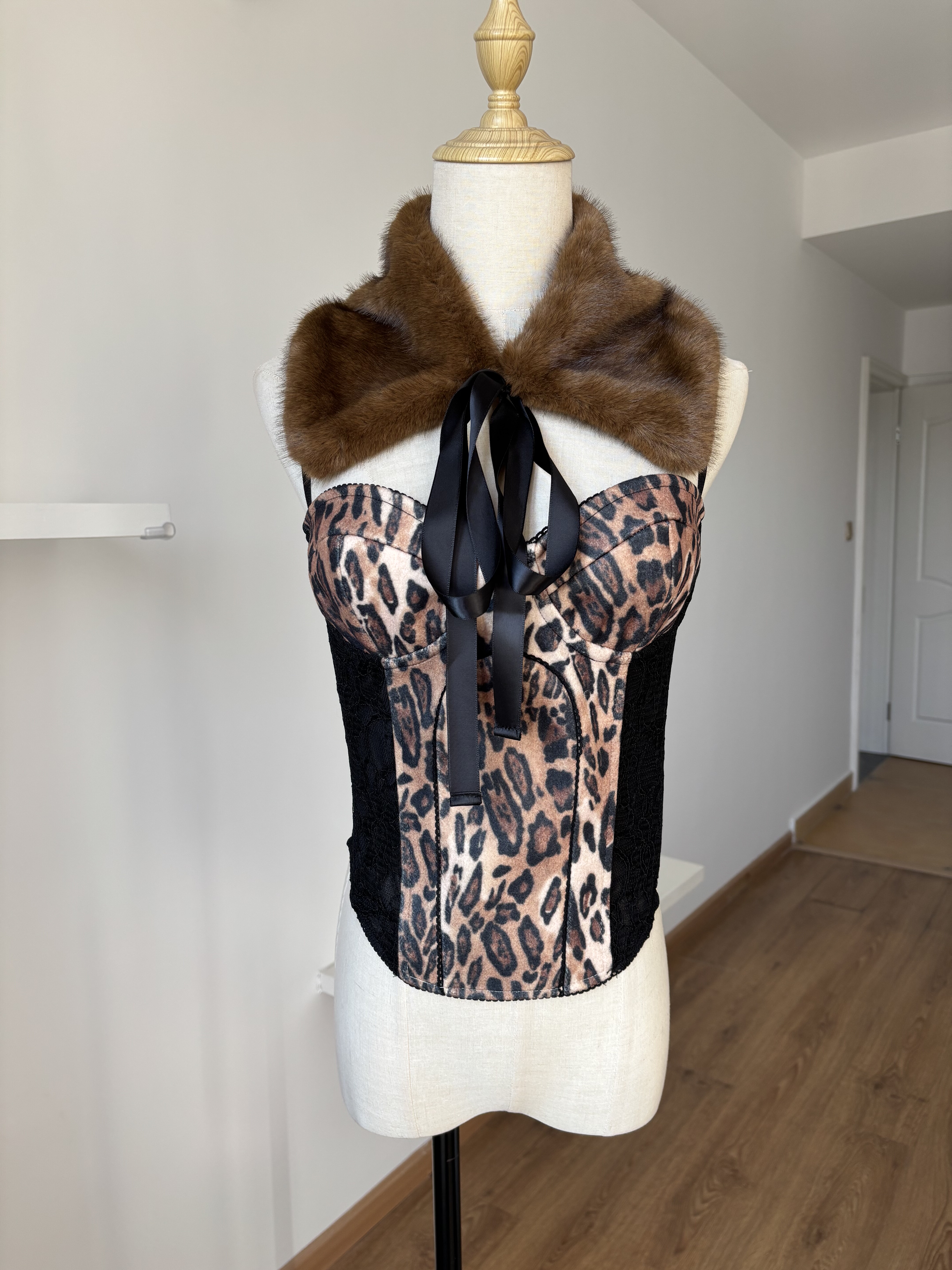 配毛领欧美辣妹街拍性感蕾丝豹纹印花拼接抹胸系带背心鱼骨胸衣女,女装/女士精品,抹胸,淘宝优惠券,粉丝福利购,淘宝优惠卷