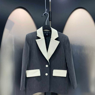 高级感简约撞色拼接西装外套+美背心吊带+长款直筒半身裙三件套装