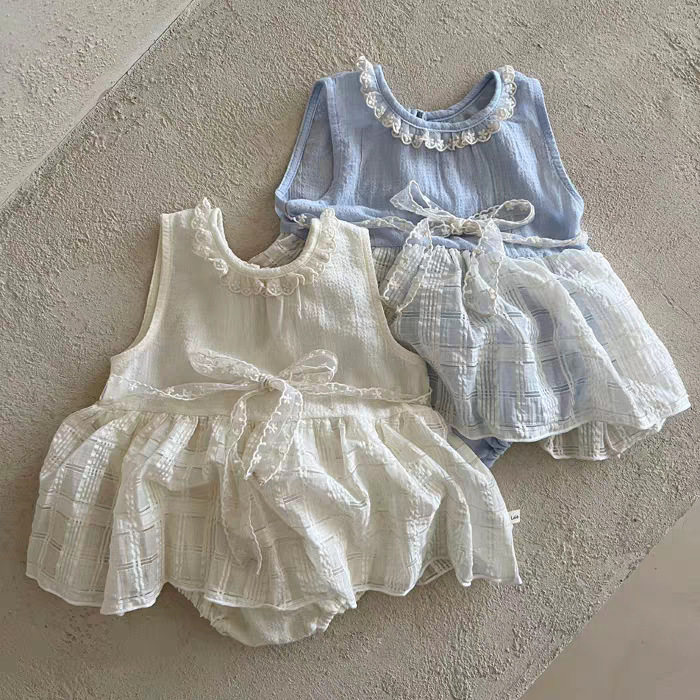 韩版新款婴儿女宝宝可爱甜美公主爬服夏季薄棉清凉无袖包屁连衣裙