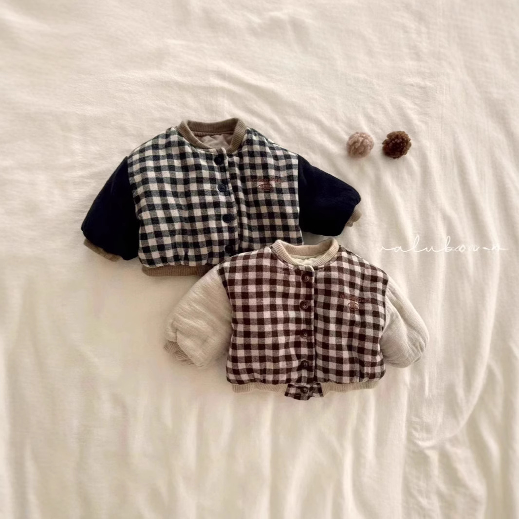 韩版冬季儿童棉服男女童棉衣格子加厚保暖外套