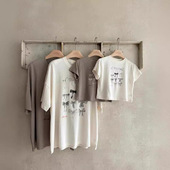 宽松韩版 新款 女装 休闲百搭中 亲子 女童短袖 长款 T恤女2024夏季