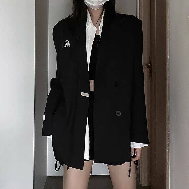高级设计感黑色西装外套女2025秋款小众宽松休闲质感西服上衣潮