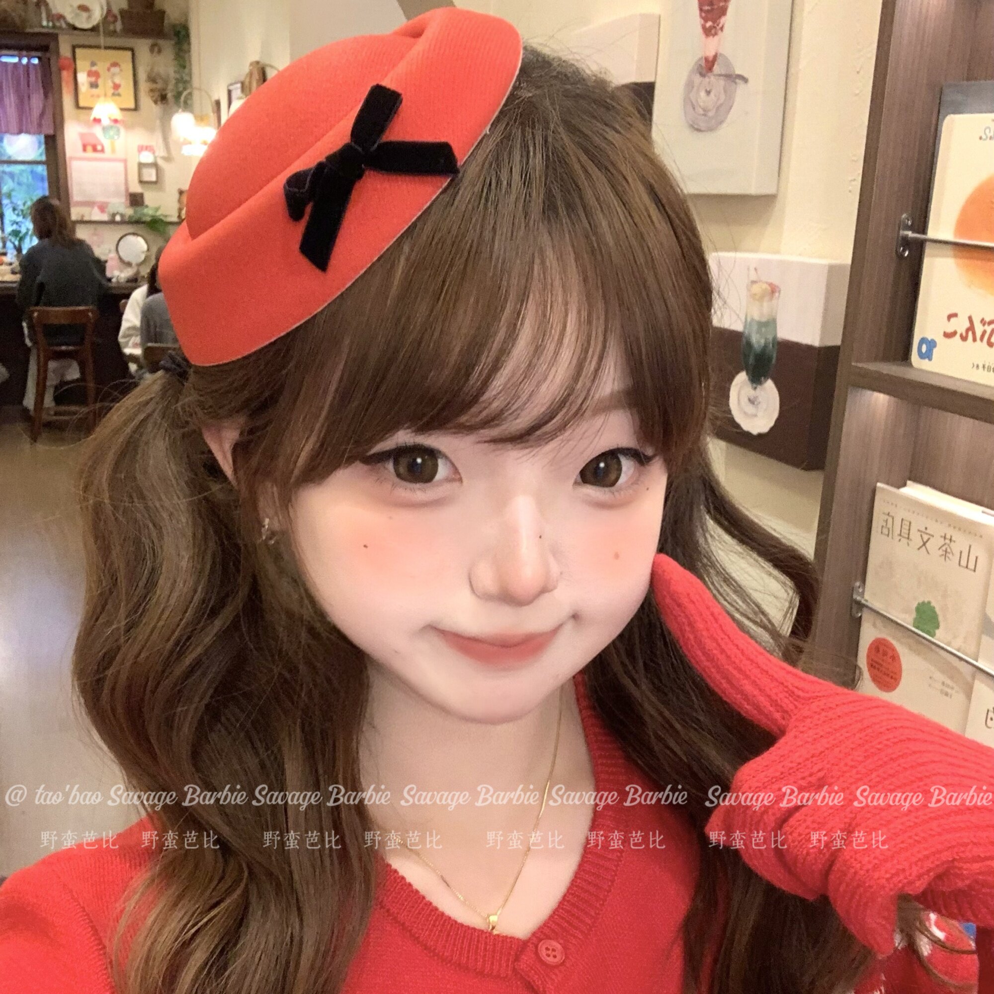 圣诞节氛围感红色蝴蝶结礼帽发饰甜美可爱jk制服帽节日拍照头饰女