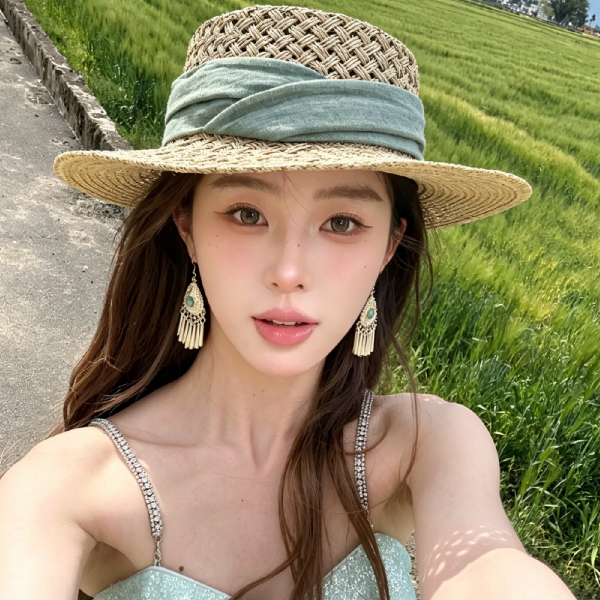 法式老钱风咸水草亚麻缎带草帽复古海边度假风平顶礼帽防晒遮阳帽