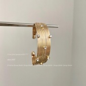 Vintage中古多层金色闪钻手镯高级感气质轻奢手环小众设计开口镯