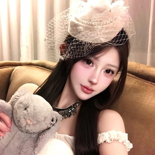 法式赫本风名媛网纱珍珠小礼帽民国千金感气质发夹旗袍礼服帽子女
