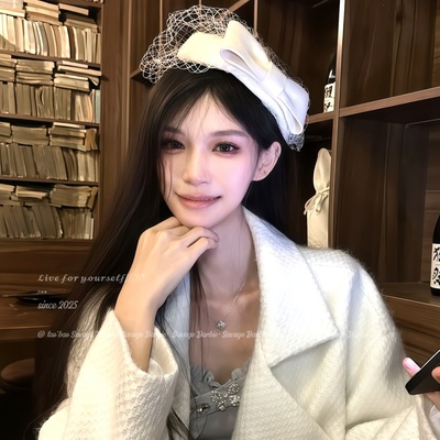 法式复古白色网纱蝴蝶结贝雷帽