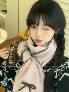 韩系甜美软糯粉色针织围巾2025秋冬新款高级感保暖加厚简约围脖女