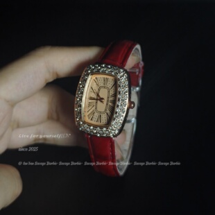 Vintage古着满天星锆石软皮手表防水石英鸽子蛋轻奢气质网红手链