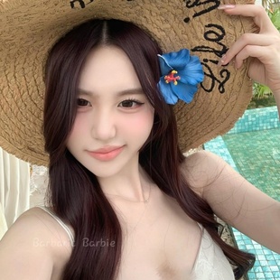 夏日海边度假风扶桑花发夹氛围感甜美仿真花侧边夹沙滩拍照发饰女