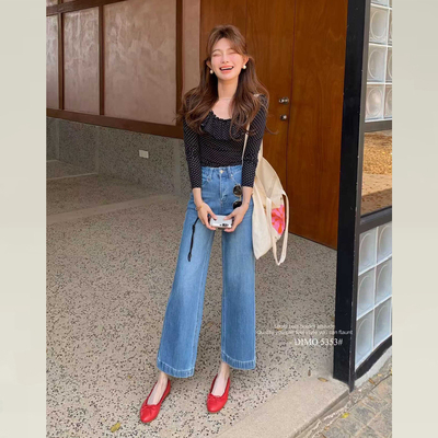 版型超好看的小个子直筒牛仔裤女