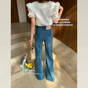 TOP欧制2026新款蓝色牛仔裤女高腰显瘦版型超好看的微喇叭裤3100