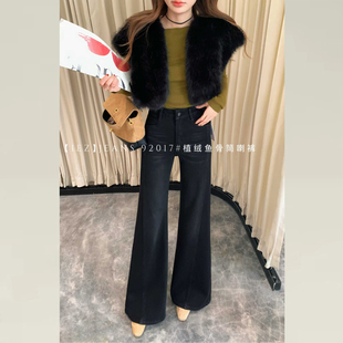 子女高腰显瘦不贴腿喇叭裤 iez黑色加绒牛仔裤 裤 型超好看 92017 版