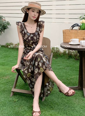 海边穿搭法式度假风碎花连衣裙女