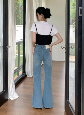 ISMX蓝色微喇牛仔裤女2026新款高腰显瘦四面弹巨好看百搭的裤子女