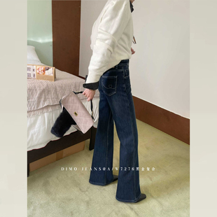 子高腰显瘦不贴腿微喇裤 DIMO黑色加绒牛仔裤 裤 型超好看 冬加厚版