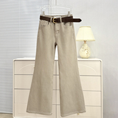 女新款 子不贴腿微喇裤 版 卡其色裤 型超好看 ISMX奶茶色加绒牛仔裤