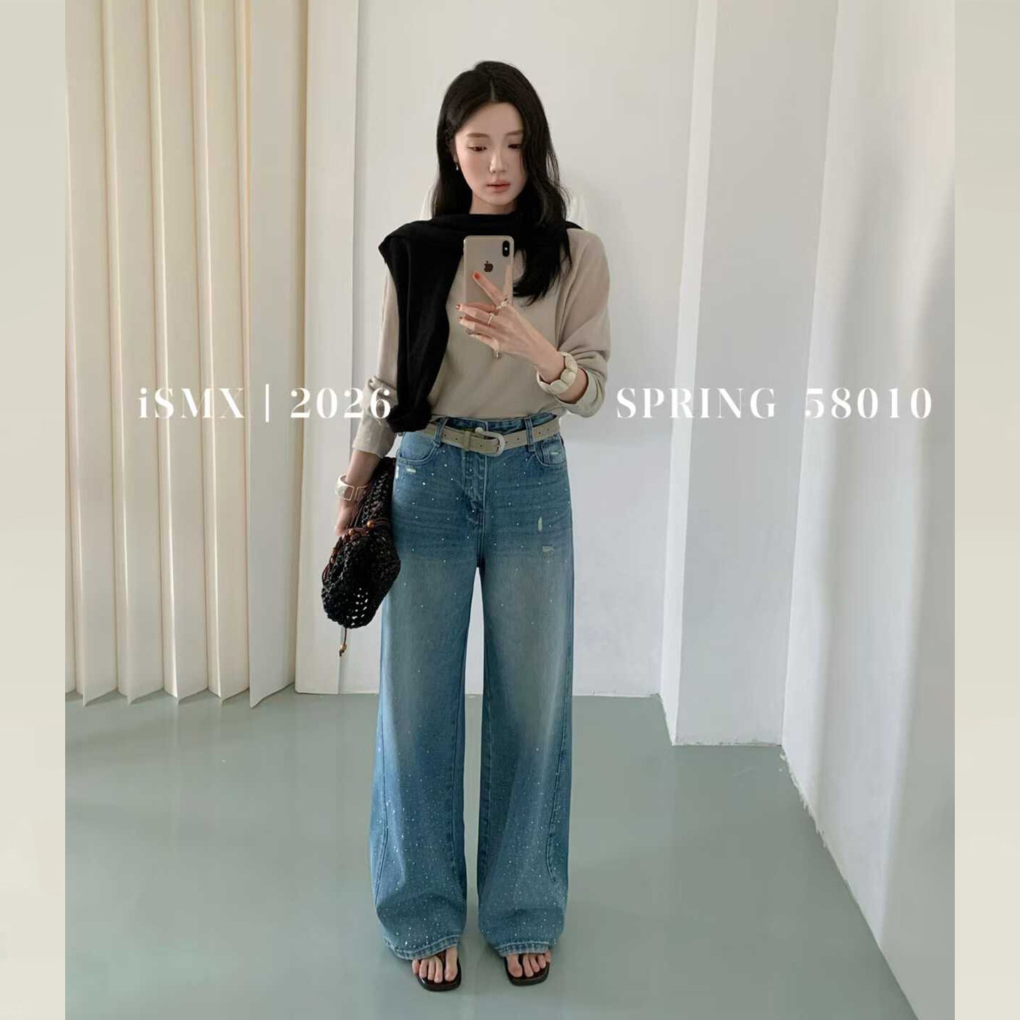 ISMX磨破烫钻牛仔裤阔腿宽松梨型身材粗腿宽胯版型超好看的直筒裤,女装/女士精品,牛仔裤,淘宝优惠券,粉丝福利购,淘宝优惠卷