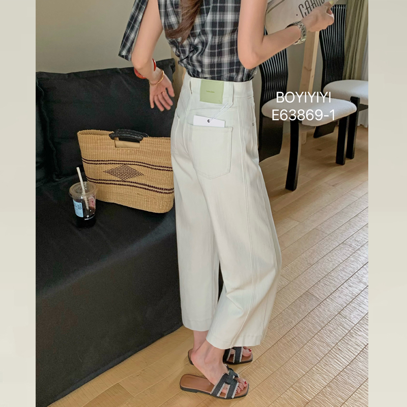 小个子白色牛仔裤阔腿宽松夏季薄款9分直筒显瘦裤子梨型身材63869