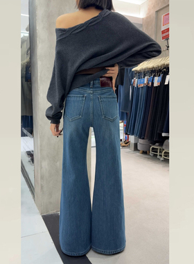 iez秋冬加绒牛仔裤女款高腰显瘦版型超好看的直筒不贴腿喇裤92052