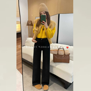 版 型超好看 裤 iez黑色加绒牛仔窄版 长裤 女2025新款 子女款 直筒裤