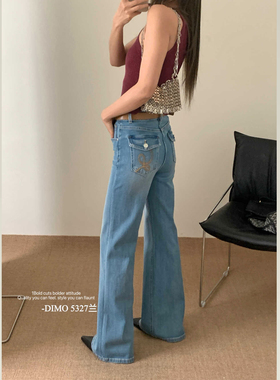 DIMO早春浅蓝色牛仔裤女高腰直筒长裤百搭显瘦版型超好看的微喇裤