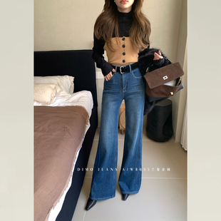 型超好看 版 裤 子女款 DIMO蓝色加绒牛仔裤 高腰显瘦微喇叭裤 冬厚款