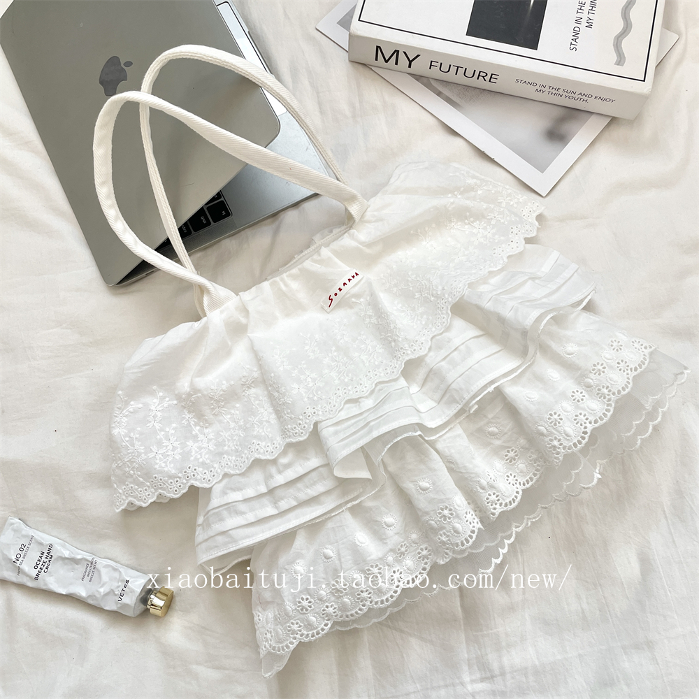 小白兔几 温柔少女蕾丝层叠花边裙子包2025新款大容量通勤单肩包