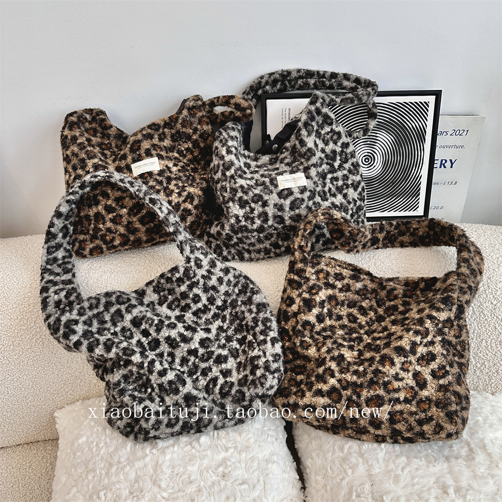 小白兔几 秋冬新款韩国ins风仿羊羔毛绒大容量单肩包豹纹托特包,箱包皮具/热销女包/男包,通用款女包,淘宝优惠券,粉丝福利购,淘宝优惠卷