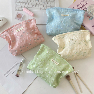 小白兔几  提花玫瑰洗漱包小清新化妆包大容量内胆包护肤品收纳袋