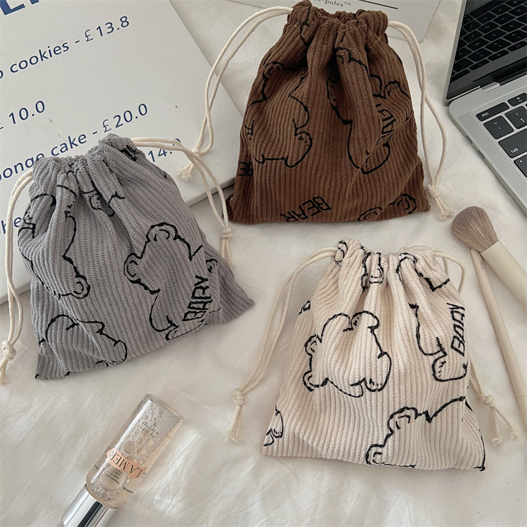 小白兔几 灯芯绒baby熊收纳袋化妆品杂物整理袋小号抽绳束口袋