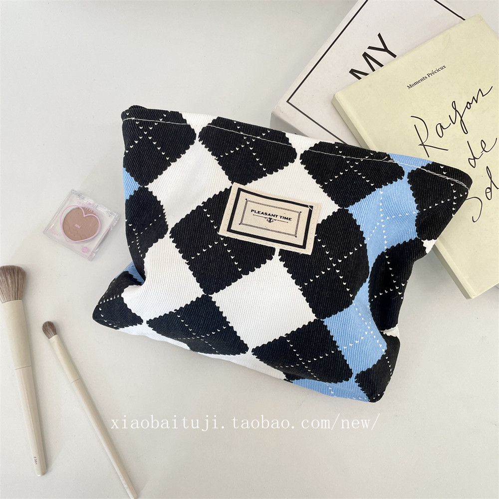 小白兔几 韩国格纹化妆包洗漱包女士手袋手拿包便捷大容量收纳袋,收纳整理,化妆包,淘宝优惠券,粉丝福利购,淘宝优惠卷