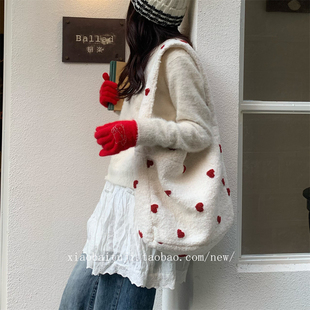 百搭通勤时尚 新款 托特包 毛绒小花单肩腋下包女2025冬季 小白兔几