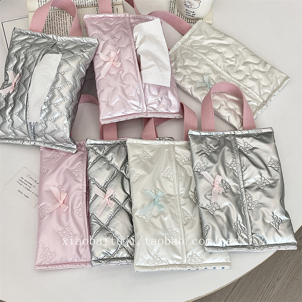 小白兔几  ins风纸巾袋少女心蝴蝶结纸巾袋车载纸巾盒可手提挂袋,收纳整理,纸巾套,淘宝优惠券,粉丝福利购,淘宝优惠卷