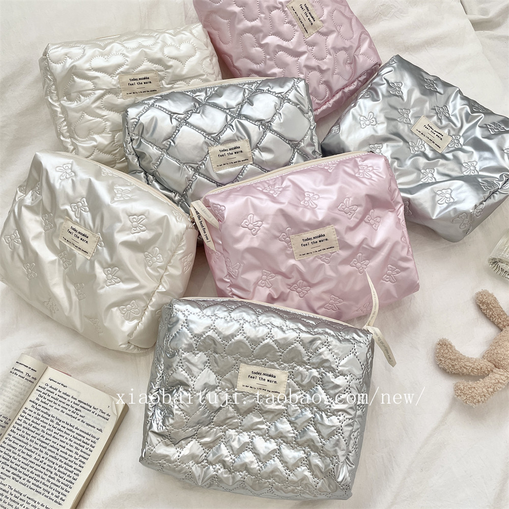 小白兔几 ins风蝴蝶结pu夹棉收纳袋化妆包外出手拿包随身补妆袋,收纳整理,化妆包,淘宝优惠券,粉丝福利购,淘宝优惠卷