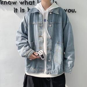 秋冬季港风纯色中性外套宽松oversized男上衣休闲牛仔夹克W97/P55图片