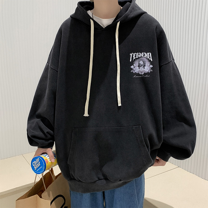 水洗做旧卫衣男美式高街连帽潮牌痞帅hiphop复古宽松外套W825-P55图片